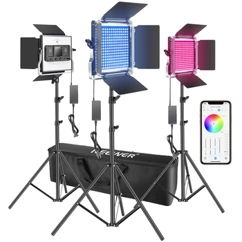 Neewer 3 Iepakojumi 660 RGB Led Gaismas ar APP Kontroles,Fotogrāfija, Video Apgaismojums Komplektā ar Kājiņām un Soma,660 SMD Led CRI95 un utt