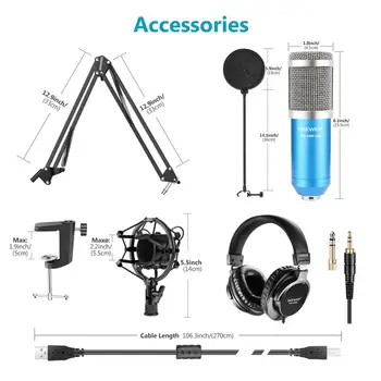 Neewer NW-8000 USB Mikrofonu Komplekts, 192kHz/24-Bit Supercardioid Kondensatora Mikrofons ar Pop Filtru par Dziedāšanu,Podcast, Tiešraidi