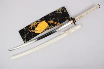 Nekustamā Japāņu Žiletes asiem zobens Katana samuraju kaujas zobeni gatavi 1045 Oglekļa tērauds, rūdīts, ar hamon koka apvalku Dekori