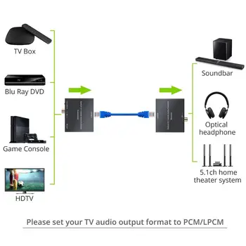 Neoteck Digitālā Audio Extender Digitālo Koaksiālo/OpticalToslink Digitālā Audio Converter Vairāk nekā Vienu CAT6 Kabeli, Dolby Digital