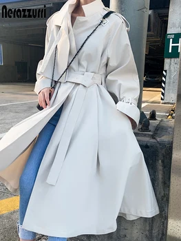 Nerazzurri Balts ilgi uzrakt mētelis sievietēm reglāns piedurknēm vērtnes Haki vadvirsmas plus izmēra apģērbu sievietēm 4xl 5xl 6xl modes