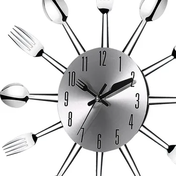 Nerūsējošā tērauda nazi un dakšiņu, karoti virtuves restorāna sienas pulkstenis Mājas Apdare