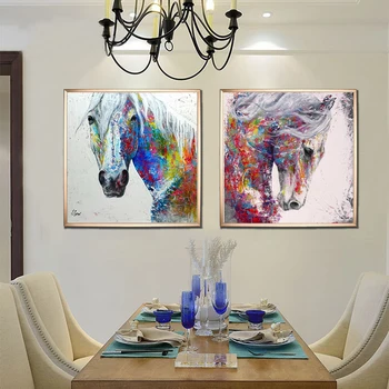 NESAVTĪGI Grafiti Mākslas Zirgu Gleznas Krāsains Zirgu galvas Attēli Uz Dzīvojamās Istabas Sienas Mākslas Dzīvnieku Dekoratīvās Izdrukas Bez Rāmja