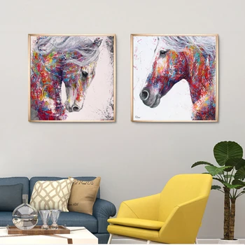 NESAVTĪGI Grafiti Mākslas Zirgu Gleznas Krāsains Zirgu galvas Attēli Uz Dzīvojamās Istabas Sienas Mākslas Dzīvnieku Dekoratīvās Izdrukas Bez Rāmja