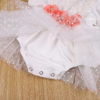 New Baby Meitenes Romper Komplekts Jaundzimušā Bērna Vintage Mežģīnes Kombinezonus Ar Ziedu Rotājumu+Mežģīnes Hairband Vasaras Brithday Bodysuit