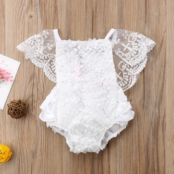 New Baby Meiteņu Mežģīņu Ziedu Kūka Bodysuit Romper Jumpsuit Backless Sunsuit Tērpiem 0-18M
