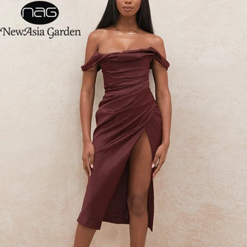 NewAsia Sexy Ruched Kleita Sievietēm Pusē Dalīts Bez Piedurknēm Līnijas, Ilgi Tērpu Modes Dāmas Streetwear Jaungada Puse Kleitas 2020 Jaunas