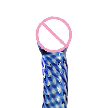 No. 29 Blue Wave G-Spot Stikla Dildo, Krāšņs 7.5 collu izliektu vārpstu gluda izvirzīja swirls Stikla dzimumlocekļa, Seksa rotaļlieta sievietēm big dildo