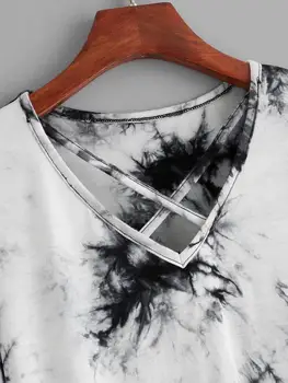Nodošanas Tie Krāsošanas Criss Cross T krekls 2019 Sieviešu Vasaras Īsām Piedurknēm V-veida Kakla T, Sieviešu t-veida Topi