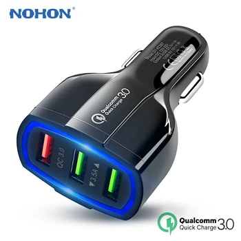 NOHON 3 Portu USB Automašīnas Lādētājs 5V 3.5 QC3.0 Ātra Uzlāde Triple Ostas Lādētāja Adapteri iPhone, Samsung, Huawei Mobilais Tālrunis