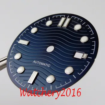 Nologo 30.8 mm Melna Zila Watch Dial Viļņi Modeļus rokas Pulkstenis Puses NH35 Datums Displejs