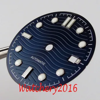 Nologo 30.8 mm Melna Zila Watch Dial Viļņi Modeļus rokas Pulkstenis Puses NH35 Datums Displejs