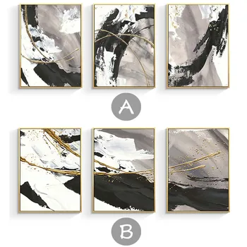 Nordic style 3 gabalus kopā, Darinātas eļļas gleznu abstraktu, melnā un baltā ainavu sienas mājās decoartion, lai dzīvojamā istaba
