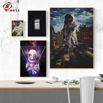 Nordic Style Audekls Mākslas Drukāt Foto Glezna Plakāti un Izdrukas Astronauts Kosmosa Sienas, Attēlus, Mājas Apdare, Bez Rāmja
