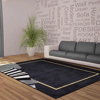 Nordic style augsta blīvuma audumi apgabala paklāju, mūsdienu vienkāršu melnu krāsu dekoratīvie gultas paklājs