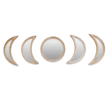 Nordic Style Rattan Moonphase Spogulis Uzstādīt Boho Stila Apdare, Mēness Fāzes Spogulis Set Home (sākuma Istabas Interjeru Photography Prop CNIM Karstā