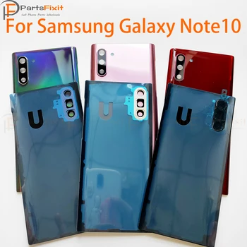 Note10 Aizmugures Mājokļu Akumulatora Stikla ar Kameras Objektīvs Samsung Galaxy Note 10 Aizmugurējo Korpusa Vāciņu, lietojot Kameras Objektīvs un Līmi