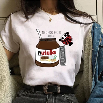 Nutella Sieviešu T-krekls Uzdrukāts Cute karikatūra Īsām Piedurknēm Topi, t-veida Modes Gadījuma balts T-Krekli, Sieviešu Harajuku Tee Krekli