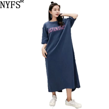 NYFS Vasaras kleita ir 2021. Jaunu Sadalīt aiz īsām piedurknēm ļoti gara kleita Vestidos Drēbes Elbise Modes Vēstuli Sievietes kleitu