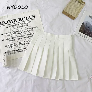 NYOOLO Preppy stils, augstā vidukļa pakete hip cietā svārki Vasaras Kroku-line mini svārki sieviešu apģērba Skolas Meiteņu Tērpi
