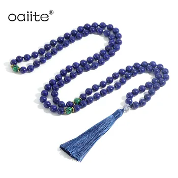 OAIITE Japāna Mala Necklece Sieviešu Lūgšanu Krelles 108 Dabas Lapis Lazuli Krelles Meditācija Ilgi Necklece Dziedināšanas Vīriešu Rotaslietas