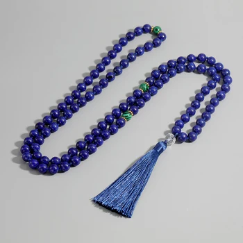 OAIITE Japāna Mala Necklece Sieviešu Lūgšanu Krelles 108 Dabas Lapis Lazuli Krelles Meditācija Ilgi Necklece Dziedināšanas Vīriešu Rotaslietas