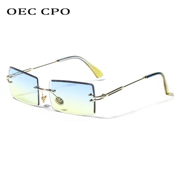 OEC CPO bez apmales Taisnstūrī, Saulesbrilles, Vīriešu un Sieviešu Modes Zīmola Laukumā Saulesbrilles Sieviešu Bezrāmju Punk Briļļu Toņos UV400 Glasse
