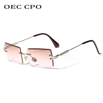 OEC CPO bez apmales Taisnstūrī, Saulesbrilles, Vīriešu un Sieviešu Modes Zīmola Laukumā Saulesbrilles Sieviešu Bezrāmju Punk Briļļu Toņos UV400 Glasse