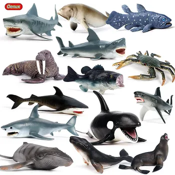 Oenux Jaunu Okeānu Jūras Dzīvi Dzīvnieki Rīcības Attēls Jūras Lielu Haizivju Slepkava Vaļu Astoņkāji, Krabji Modelis PVC Kolekcijas Rotaļlietas Bērniem Dāvanu