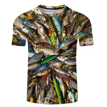 Off white jaunu vīriešu gadījuma modes īsām piedurknēm 3d drukāts zivis, T-krekls vīriešiem un sievietēm hip-hop harajuku Āzijas īss krekls