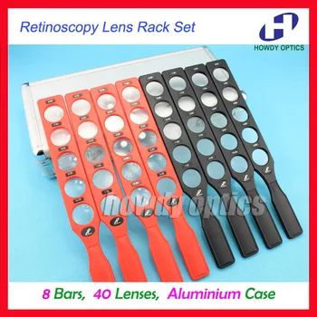 Oftalmoloģijas retinoscopy objektīvs rack set plastmasas josla Alumīnija gadījumā valdes lēcas optisko piegādēm, 8 bāri 40 lēcas