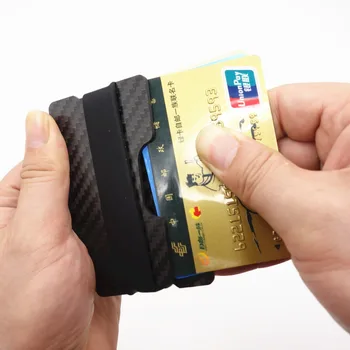Oglekļa Šķiedras Kredītkartes Īpašnieks RFID Pretbloķēšanas Slim Ceļojumu Seifs Izturīgs Maku Vīriešiem Minimālisma Priekšējā Kabatā Elatic Naudu Band