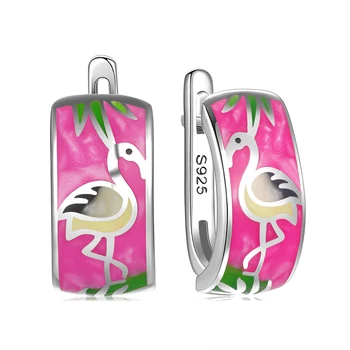 OGULEE 2020. gadam, Modes Flamingo Patiesu 925 Sterling Silver Rose Rozā Emalju Auskari Oriģinālu Dizaineru Rotaslietas Puse Dāvanas Bijoux