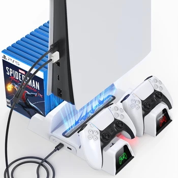 OIVO PS5 Dual Kontrolieris Lādētāju Konsoles Vertikālā Dzesēšanas Stends Ātrās Uzlādes Stacija LED Ventilators SONY Playstation5 Disku/Digitālās