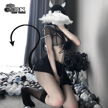 OJBK Sievietes Sexy Lingerie Melns Rozā Mežģīņu Zaķis Cosplay Bustier Fishnet Bodysuit ar ganāmpulka Erotiska Redzēt cauri Kostīmi 2020