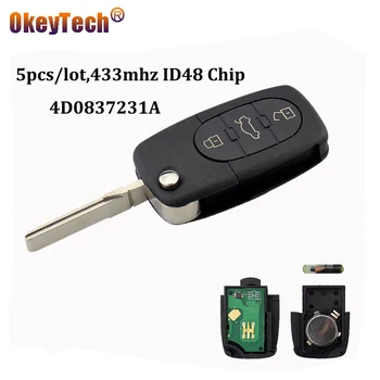 OkeyTech 5gab/3 daudz Pogu, Flip Locīšanas 433mhz ID48 Čipu HU66 Tālvadības Atslēgu Audi Veco Modeļu 4D0837231A 4D0837231K 4D0837231N