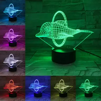 Okeāna Dzīvnieku Delfīnu 3D Lampa USB Uzlādes Zivju Nakts Gaisma 7 Krāsas Maiņa Akrila Plāksnes Touch Tālvadības Nestandarta Dāvanas Bērniem