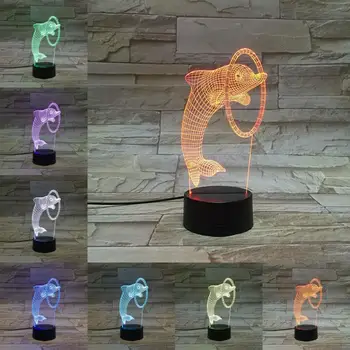 Okeāna Dzīvnieku Delfīnu 3D Lampa USB Uzlādes Zivju Nakts Gaisma 7 Krāsas Maiņa Akrila Plāksnes Touch Tālvadības Nestandarta Dāvanas Bērniem