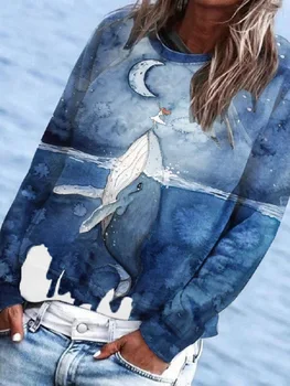 Okeāna Haizivs Un Meitene Drukāšanas Harajuku Sievietēm, Hoodies Visu maču ar garām Piedurknēm Rudens sporta Krekls Ikdienas pelēkā vārna Virsdrēbes 2020