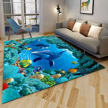 Okeāna Taisnstūra Apgabala Paklāju Slīdēšanas 3D Ziedu Paklāja Grīdas Koridorā Durvju Paklājiņš Guļamistaba, Dzīvojamā Istaba Paklājs Bērnu Istabas Paklājs