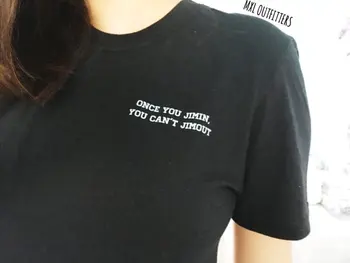 OKOUFEN KPOP T-Kreklu, Kad Jums Jimin Jūs nevarat Jimout T-krekls Tumblr Modes Sieviešu T Krekls Topi, t-veida, Harajuku Black Top Piliens Kuģis