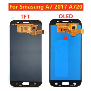 OLED LCD Nomaiņa SAMSUNG Galaxy A7 līdz 2017. SM-A720F A720F A720 LCD skārienekrānu, Digitizer Montāža Lcd Displejs