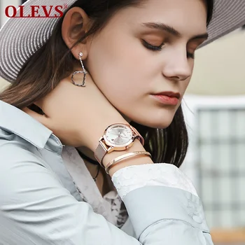 OLEVS Modes Sieviešu rokas Pulksteņi, kuru linuma Acs Aproce Top Zīmolu Casual Luxury Kleita Ūdensizturīgs rokas Pulkstenis uz Lady zegarek damski 5189