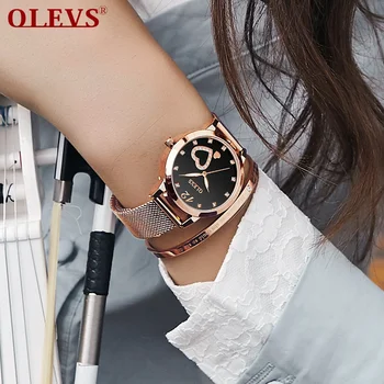OLEVS Modes Sieviešu rokas Pulksteņi, kuru linuma Acs Aproce Top Zīmolu Casual Luxury Kleita Ūdensizturīgs rokas Pulkstenis uz Lady zegarek damski 5189