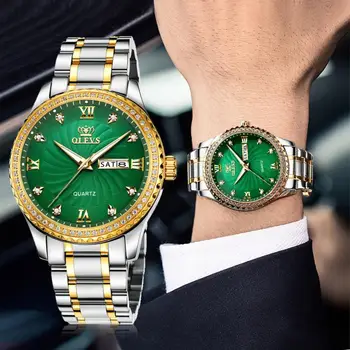 OLEVS Vīriešiem Skatīties Top Zīmolu Modes Zaļo Aci ar rokassprādze no Nerūsējošā tērauda Biznesa Ūdensizturīgs Reloj Hombre 5565