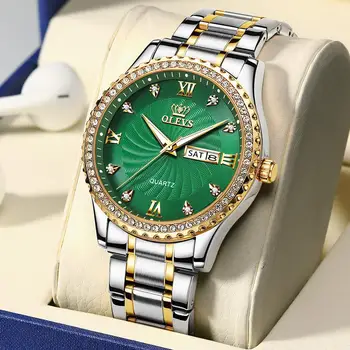 OLEVS Vīriešiem Skatīties Top Zīmolu Modes Zaļo Aci ar rokassprādze no Nerūsējošā tērauda Biznesa Ūdensizturīgs Reloj Hombre 5565