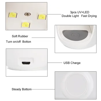 Olu Formas 3W UV LED Lampas, Nagu Vienu Pirksta Lampas Nail Gel Polish Žāvētājs Žāvēšanas Mašīna Viedo Sensoru 45s / 60s USB Savienotājs