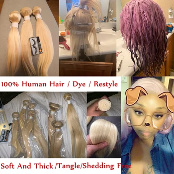 Ombre Blondīne Taisni Kūļi Ar Frontālo Medus 1B 613 Brazīlijas Remy Human Hair 3 Pakas Ar Mežģīnēm Slēgšana Pieres EIFORIJA
