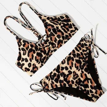 OMKAGI Sieviešu Peldkostīms Ir 2021. Push Up Peldkostīmi Sieviešu Bikini Komplekts Leoparda Mežģīnes Up Backless Sieviešu Sexy Biquini Augsta Vidukļa Bikini