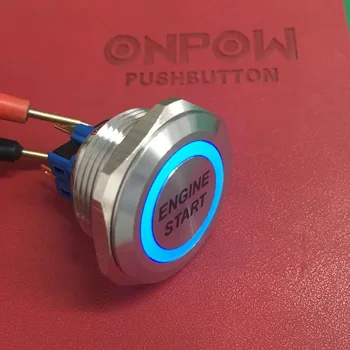 ONPOW 30mm 1NO1NC nerūsējošā tērauda fiksēšanas gredzens izgaismotas ar LED MOTORA iedarbināšanas simbols spiedpogu slēdzi GQ30-11ZE/R/12V/S-ES
